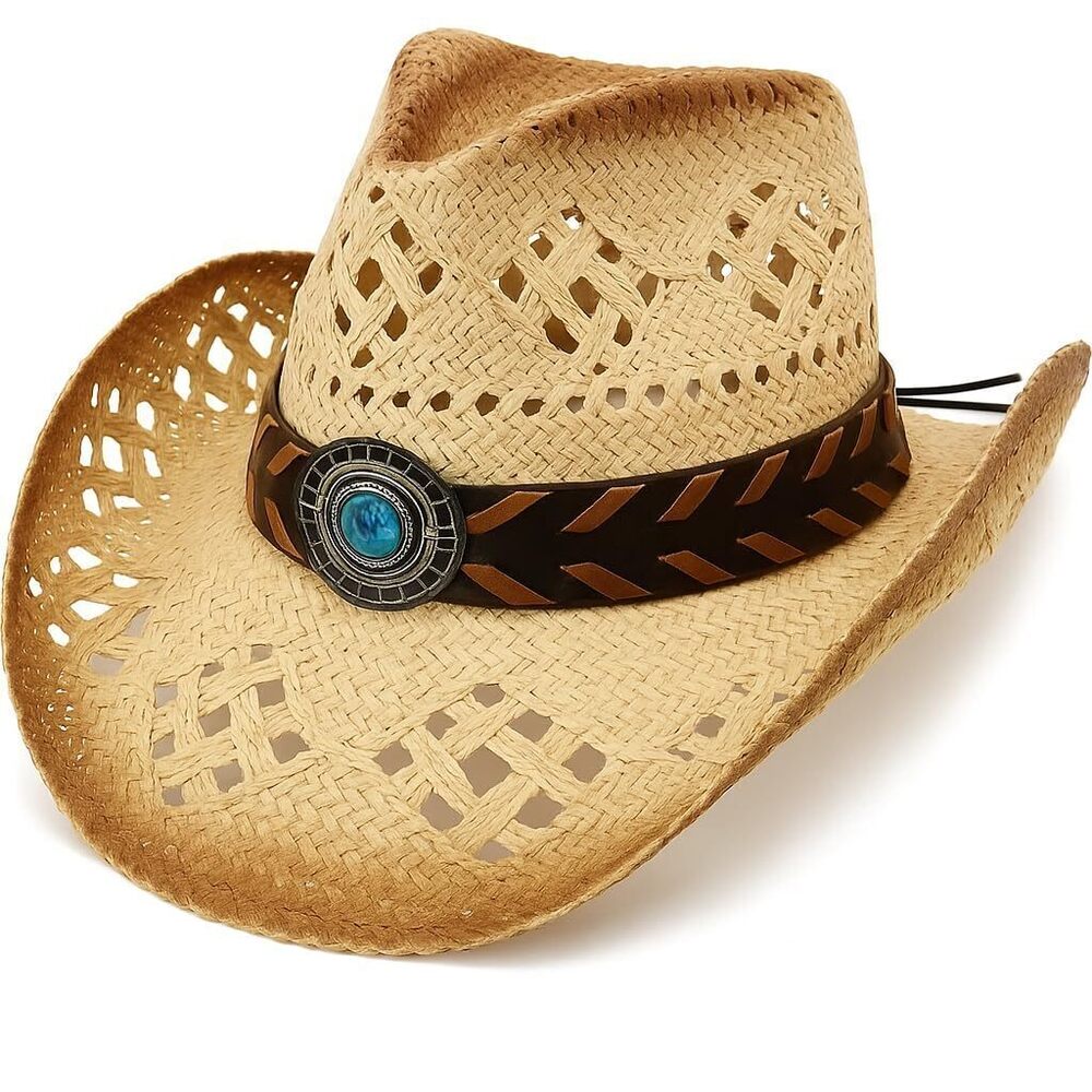 3707 Straw Cowboy Hat and with Shape-It Brim, Western Cowboy Hat Turquoise
